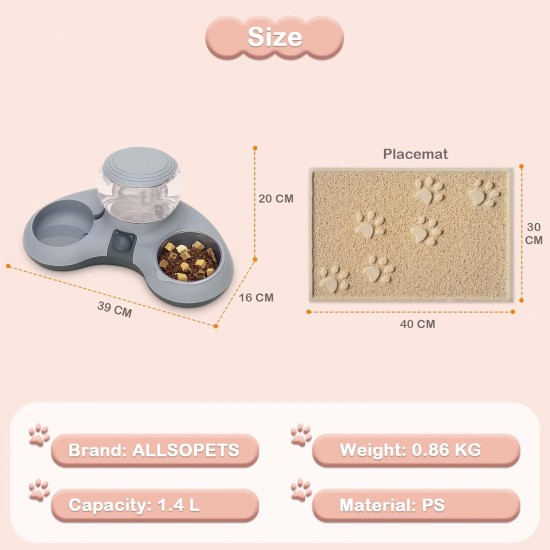 ALLSOPETS Double Bowl Cats 2 in 1 Feeding Bowl Cats Cat Food Bowls with Automatic Water Dispenser Removable Feeding Bowl for Small Dogs Cats Kittens Puppies Rabbits Pink B ALLSOPETS Double Bowl Cats 2 in 1 Feeding Bowl Cats Cat Food Bowls with Automatic Water Dispenser Removable Feeding Bowl for Small Dogs Cats Kittens Puppies Rabbits Pink B