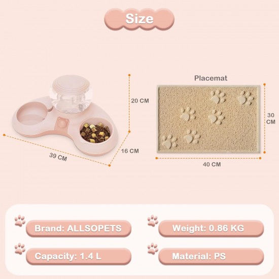 ALLSOPETS Double Bowl Cats 2 in 1 Feeding Bowl Cats Cat Food Bowls with Automatic Water Dispenser Removable Feeding Bowl for Small Dogs Cats Kittens Puppies Rabbits Pink B ALLSOPETS Double Bowl Cats 2 in 1 Feeding Bowl Cats Cat Food Bowls with Automatic Water Dispenser Removable Feeding Bowl for Small Dogs Cats Kittens Puppies Rabbits Pink B