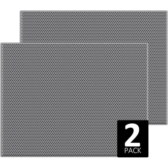 ASOBEAGE Cat Litter Mat: Double Layer Honeycomb Design - Makes Cat Litter Collect and Clean Easier, Waterproof, Scratch and Non-Slip Animal Friendly (61 x 38 cm, Grey, 2 Packs)