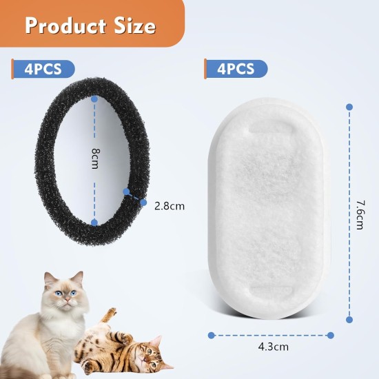 AiQInu Pack of 8 Cat Fountain Filter Set, 4 Pieces Carbon Filters and 4 Pieces Foam Filter, Four Stage Filtering Replacement Filter for 2L/3.2L Stainless Steel Dogs Cats Drinking Fountain AiQInu Pack of 8 Cat Fountain Filter Set, 4 Pieces Carbon Filters and 4 Pieces Foam Filter, Four Stage Filtering Replacement Filter for 2L/3.2L Stainless Steel Dogs Cats Drinking Fountain