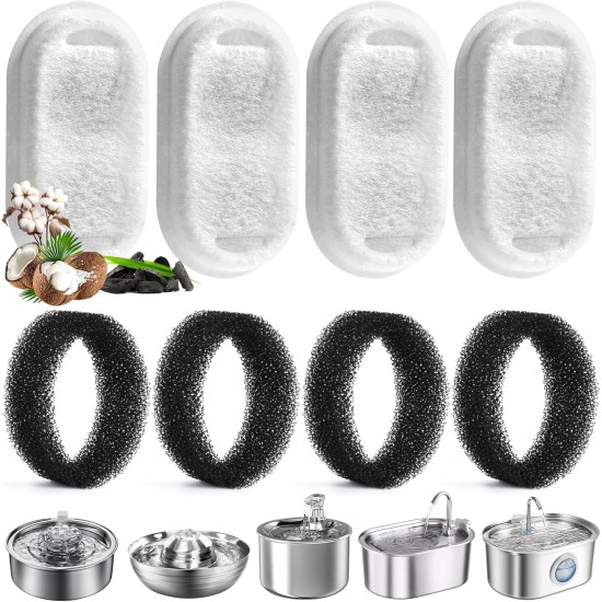 AiQInu Pack of 8 Cat Fountain Filter Set, 4 Pieces Carbon Filters and 4 Pieces Foam Filter, Four Stage Filtering Replacement Filter for 2L/3.2L Stainless Steel Dogs Cats Drinking Fountain AiQInu Pack of 8 Cat Fountain Filter Set, 4 Pieces Carbon Filters and 4 Pieces Foam Filter, Four Stage Filtering Replacement Filter for 2L/3.2L Stainless Steel Dogs Cats Drinking Fountain