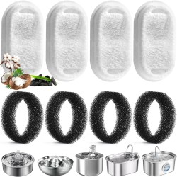 AiQInu Pack of 8 Cat Fountain Filter Set, 4 Pieces Carbon Filters and 4 Pieces Foam Filter, Four Stage Filtering Replacement Filter for 2L/3.2L Stainless Steel Dogs Cats Drinking Fountain AiQInu Pack of 8 Cat Fountain Filter Set, 4 Pieces Carbon Filters and 4 Pieces Foam Filter, Four Stage Filtering Replacement Filter for 2L/3.2L Stainless Steel Dogs Cats Drinking Fountain