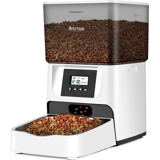 Anykuu 4L Automatic Cat Feeder Dispenser with Timer and Voice Recording 10s, Stainless Steel Bowl and 1-4 Meals a Day for Small and Medium Pets Anykuu 4L Automatic Cat Feeder Dispenser with Timer and Voice Recording 10s, Stainless Steel Bowl and 1-4 Meals a Day for Small and Medium Pets