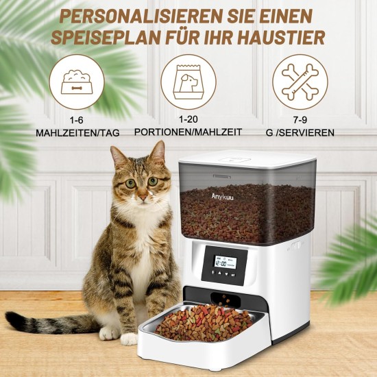 Anykuu 4L Automatic Cat Feeder Dispenser with Timer and Voice Recording 10s, Stainless Steel Bowl and 1-4 Meals a Day for Small and Medium Pets Anykuu 4L Automatic Cat Feeder Dispenser with Timer and Voice Recording 10s, Stainless Steel Bowl and 1-4 Meals a Day for Small and Medium Pets
