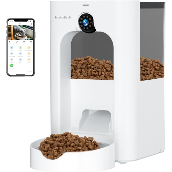 Automatic 4L Cat Feeder, Smart WiFi Cat Feeder with Security Camera, Personalized Feeding Program, 15 Second Voice Recording