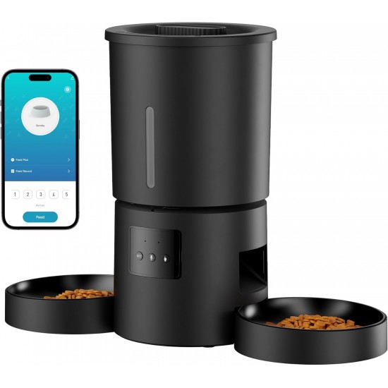 Automatic Cat Feeder 2 Bowls with App: 5L Automatic Feeder with 2.4G WiFi Timer for Dry Food - AONBOY Double Bowl Design for Multi-Cat Households and Dogs - Black Automatic Cat Feeder 2 Bowls with App: 5L Automatic Feeder with 2.4G WiFi Timer for Dry Food - AONBOY Double Bowl Design for Multi-Cat Households and Dogs - Black