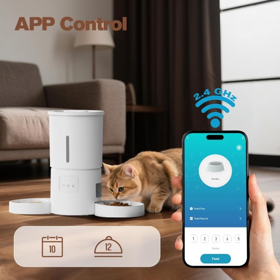 Automatic Cat Feeder 2 Bowls with App: 5L Automatic Feeder with 2.4G WiFi Timer for Dry Food - AONBOY Double Bowl Design for Multi-Cat Households and Dogs - Black Automatic Cat Feeder 2 Bowls with App: 5L Automatic Feeder with 2.4G WiFi Timer for Dry Food - AONBOY Double Bowl Design for Multi-Cat Households and Dogs - Black