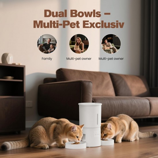 Automatic Cat Feeder 2 Bowls with App: 5L Automatic Feeder with 2.4G WiFi Timer for Dry Food - AONBOY Double Bowl Design for Multi-Cat Households and Dogs - Black Automatic Cat Feeder 2 Bowls with App: 5L Automatic Feeder with 2.4G WiFi Timer for Dry Food - AONBOY Double Bowl Design for Multi-Cat Households and Dogs - Black