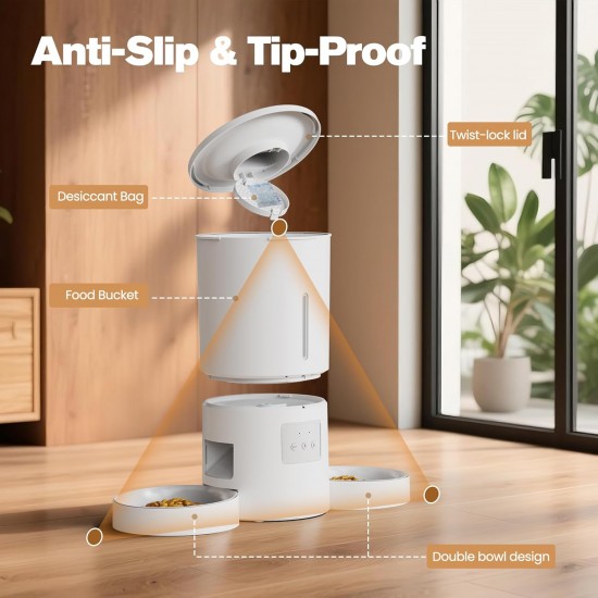 Automatic Cat Feeder 2 Bowls with App: 5L Automatic Feeder with 2.4G WiFi Timer for Dry Food - AONBOY Double Bowl Design for Multi-Cat Households and Dogs - Black Automatic Cat Feeder 2 Bowls with App: 5L Automatic Feeder with 2.4G WiFi Timer for Dry Food - AONBOY Double Bowl Design for Multi-Cat Households and Dogs - Black