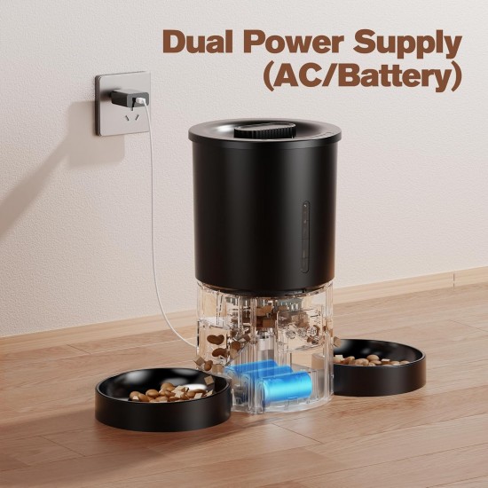 Automatic Cat Feeder 2 Bowls with App: 5L Automatic Feeder with 2.4G WiFi Timer for Dry Food - AONBOY Double Bowl Design for Multi-Cat Households and Dogs - Black Automatic Cat Feeder 2 Bowls with App: 5L Automatic Feeder with 2.4G WiFi Timer for Dry Food - AONBOY Double Bowl Design for Multi-Cat Households and Dogs - Black