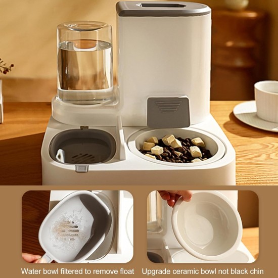 Automatic Cat Feeder 2-in-1 One Piece - 1 L Water Bowl and 2.2 L Large Grain Storage, Multifunctional Cat Food Automatic and Water (Grey) Automatic Cat Feeder 2-in-1 One Piece - 1 L Water Bowl and 2.2 L Large Grain Storage, Multifunctional Cat Food Automatic and Water (Grey)