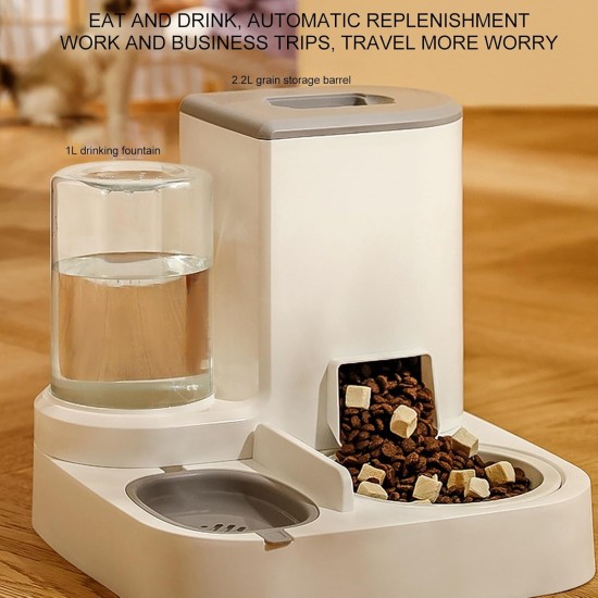 Automatic Cat Feeder 2-in-1 One Piece - 1 L Water Bowl and 2.2 L Large Grain Storage, Multifunctional Cat Food Automatic and Water (Grey) Automatic Cat Feeder 2-in-1 One Piece - 1 L Water Bowl and 2.2 L Large Grain Storage, Multifunctional Cat Food Automatic and Water (Grey)