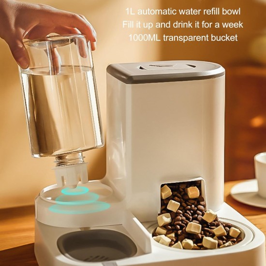 Automatic Cat Feeder 2-in-1 One Piece - 1 L Water Bowl and 2.2 L Large Grain Storage, Multifunctional Cat Food Automatic and Water (Grey) Automatic Cat Feeder 2-in-1 One Piece - 1 L Water Bowl and 2.2 L Large Grain Storage, Multifunctional Cat Food Automatic and Water (Grey)