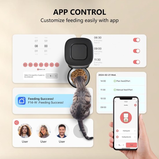 Automatic Cat Feeder, 2.4G WiFi App Control, Automatic Cat Feeder with Stainless Steel Bowl, Easy to Clean, 10S Recording Function, 1-10 Meals a Day Automatic Cat Feeder, 2.4G WiFi App Control, Automatic Cat Feeder with Stainless Steel Bowl, Easy to Clean, 10S Recording Function, 1-10 Meals a Day