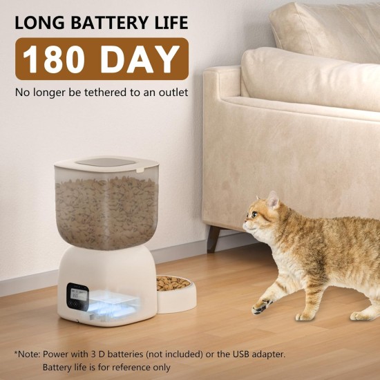 Automatic Cat Feeder, 3 L Automatic Cat Feeder, 180 Days Long Battery Life, 10S Voice Prompt and Stainless Steel Bowl, Up to 4 Meals a Day Automatic Cat Feeder, 3 L Automatic Cat Feeder, 180 Days Long Battery Life, 10S Voice Prompt and Stainless Steel Bowl, Up to 4 Meals a Day