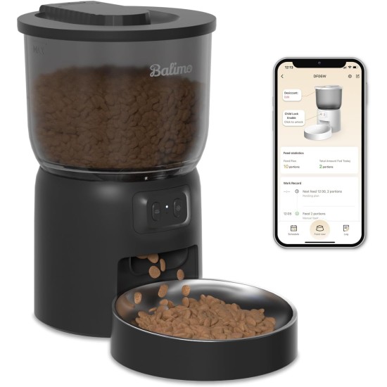 Automatic Cat Feeder, 3 L Cat Food, 2.4G WiFi Cat Feeder, App Control with Cat Feeder, 1 to 10 Meals per Day, Suitable for Dogs and Cats, Black