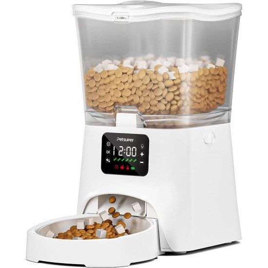 Automatic Cat Feeder, 3 L Cat Food Automatic with Programmable Timer, 1-6 Meals per Day, Dog Feeder with Press Lid and 10 Second Recording Function Automatic Cat Feeder, 3 L Cat Food Automatic with Programmable Timer, 1-6 Meals per Day, Dog Feeder with Press Lid and 10 Second Recording Function