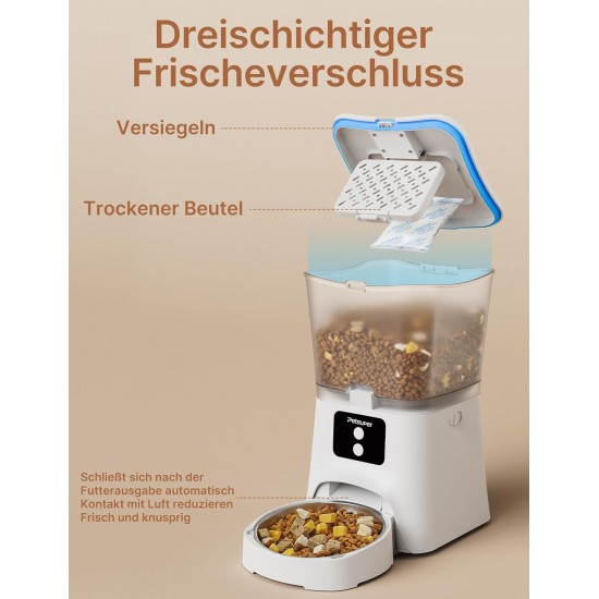 Automatic Cat Feeder, 3 L Cat Food Automatic with Programmable Timer, 1-6 Meals per Day, Dog Feeder with Press Lid and 10 Second Recording Function Automatic Cat Feeder, 3 L Cat Food Automatic with Programmable Timer, 1-6 Meals per Day, Dog Feeder with Press Lid and 10 Second Recording Function