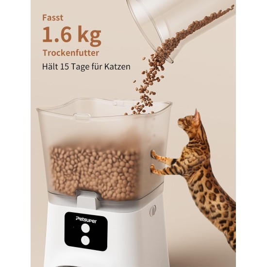 Automatic Cat Feeder, 3 L Cat Food Automatic with Programmable Timer, 1-6 Meals per Day, Dog Feeder with Press Lid and 10 Second Recording Function Automatic Cat Feeder, 3 L Cat Food Automatic with Programmable Timer, 1-6 Meals per Day, Dog Feeder with Press Lid and 10 Second Recording Function