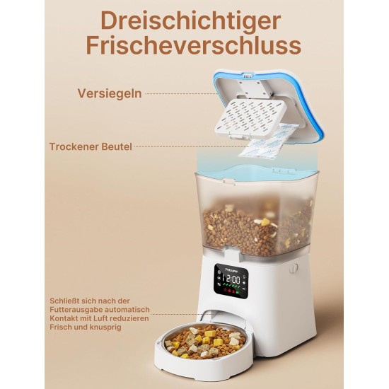 Automatic Cat Feeder, 3 L Cat Food Automatic with Programmable Timer, 1-6 Meals per Day, Dog Feeder with Press Lid and 10 Second Recording Function Automatic Cat Feeder, 3 L Cat Food Automatic with Programmable Timer, 1-6 Meals per Day, Dog Feeder with Press Lid and 10 Second Recording Function