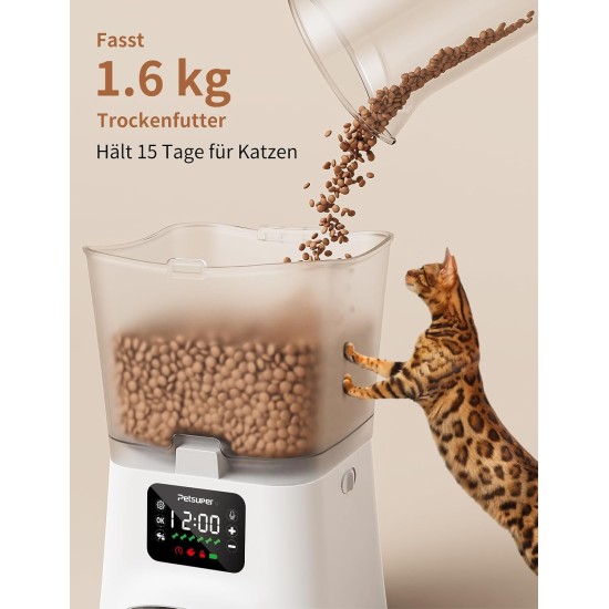 Automatic Cat Feeder, 3 L Cat Food Automatic with Programmable Timer, 1-6 Meals per Day, Dog Feeder with Press Lid and 10 Second Recording Function Automatic Cat Feeder, 3 L Cat Food Automatic with Programmable Timer, 1-6 Meals per Day, Dog Feeder with Press Lid and 10 Second Recording Function