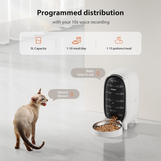 Automatic Cat Feeder 3L Automatic Cat Feeder with Stainless Steel Bowl, up to 15 Servings / 6 Meals a Day, Sound Recording Function, Penguin Design Automatic Cat Feeder 3L Automatic Cat Feeder with Stainless Steel Bowl, up to 15 Servings / 6 Meals a Day, Sound Recording Function, Penguin Design