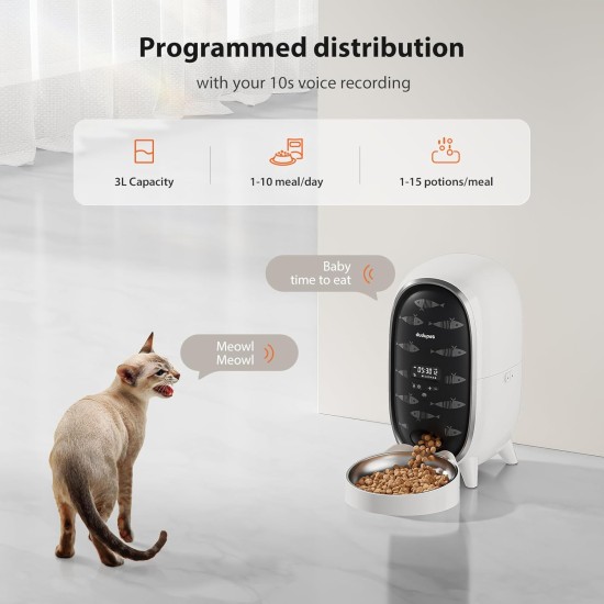 Automatic Cat Feeder 3L Automatic Cat Feeder with Stainless Steel Bowl, up to 15 Servings / 6 Meals a Day, Sound Recording Function, Penguin Design Automatic Cat Feeder 3L Automatic Cat Feeder with Stainless Steel Bowl, up to 15 Servings / 6 Meals a Day, Sound Recording Function, Penguin Design