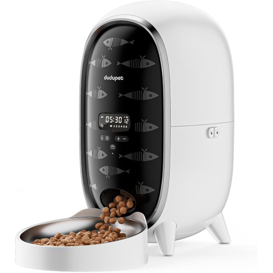 Automatic Cat Feeder 3L Automatic Cat Feeder with Stainless Steel Bowl, up to 15 Servings / 6 Meals a Day, Sound Recording Function, Penguin Design