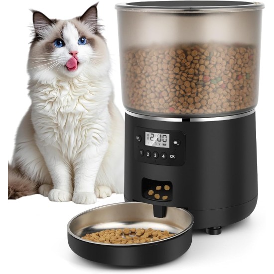 Automatic Cat Feeder 4L Cat Food Automatic with Stainless Steel Bowl and Timer, 1-4 Meals a Day Cat Feeder for Small and Medium Pets Automatic Cat Feeder 4L Cat Food Automatic with Stainless Steel Bowl and Timer, 1-4 Meals a Day Cat Feeder for Small and Medium Pets