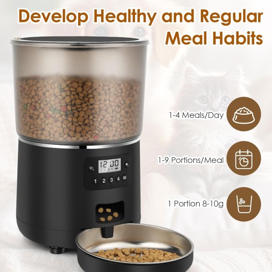 Automatic Cat Feeder 4L Cat Food Automatic with Stainless Steel Bowl and Timer, 1-4 Meals a Day Cat Feeder for Small and Medium Pets Automatic Cat Feeder 4L Cat Food Automatic with Stainless Steel Bowl and Timer, 1-4 Meals a Day Cat Feeder for Small and Medium Pets