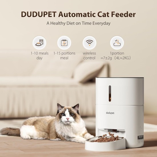 Automatic Cat Feeder, 4L Cat Food Dispenser Cat Feeder Automatic, 2.4G WIFI Remote Control Dual Power Supply, 10-Second Voice Recording, Stainless Steel Bowl, Suitable for Small Dogs and Cats Automatic Cat Feeder, 4L Cat Food Dispenser Cat Feeder Automatic, 2.4G WIFI Remote Control Dual Power Supply, 10-Second Voice Recording, Stainless Steel Bowl, Suitable for Small Dogs and Cats