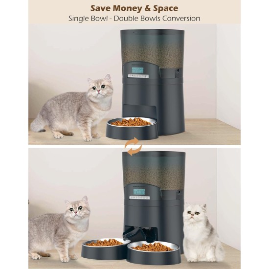 Automatic Cat Feeder App Controlled with 2 Bowls, 6.5 L Cat Feeder with Timer, 0-48 Portion Control, 10s Voice Recording - WLAN Feeder up to 6 Meals a Day Automatic Cat Feeder App Controlled with 2 Bowls, 6.5 L Cat Feeder with Timer, 0-48 Portion Control, 10s Voice Recording - WLAN Feeder up to 6 Meals a Day