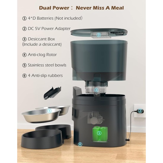 Automatic Cat Feeder App Controlled with 2 Bowls, 6.5 L Cat Feeder with Timer, 0-48 Portion Control, 10s Voice Recording - WLAN Feeder up to 6 Meals a Day Automatic Cat Feeder App Controlled with 2 Bowls, 6.5 L Cat Feeder with Timer, 0-48 Portion Control, 10s Voice Recording - WLAN Feeder up to 6 Meals a Day