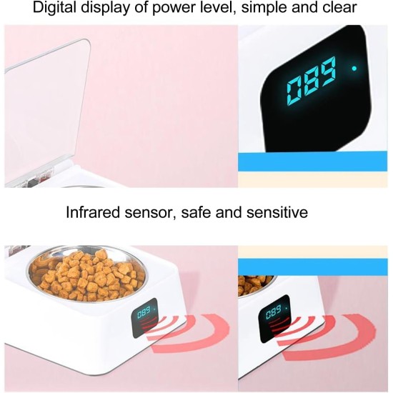 Automatic Cat Feeder, Pet Feeder with Open Lid, with Infrared Sensor Cover, Removable Bowl, Battery Operated, Smarter Automatic Cat Feeder, Pet Feeder with Open Lid, with Infrared Sensor Cover, Removable Bowl, Battery Operated, Smarter