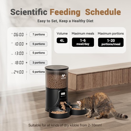 Automatic Cat Feeder WiFi 2.4G: App Control Dry Food Dispenser for 2 Small Dogs and Cats 4L, Programmable Timer, 1-10 Meals a Day, Desiccant Bag Automatic Cat Feeder WiFi 2.4G: App Control Dry Food Dispenser for 2 Small Dogs and Cats 4L, Programmable Timer, 1-10 Meals a Day, Desiccant Bag