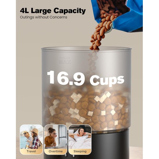 Automatic Cat Feeder, WiFi: Cat Feeder with Customised Schedule, Automatic Dog/Cat Feeder, App Control, Cat Feeder, 4 L, Black Automatic Cat Feeder, WiFi: Cat Feeder with Customised Schedule, Automatic Dog/Cat Feeder, App Control, Cat Feeder, 4 L, Black