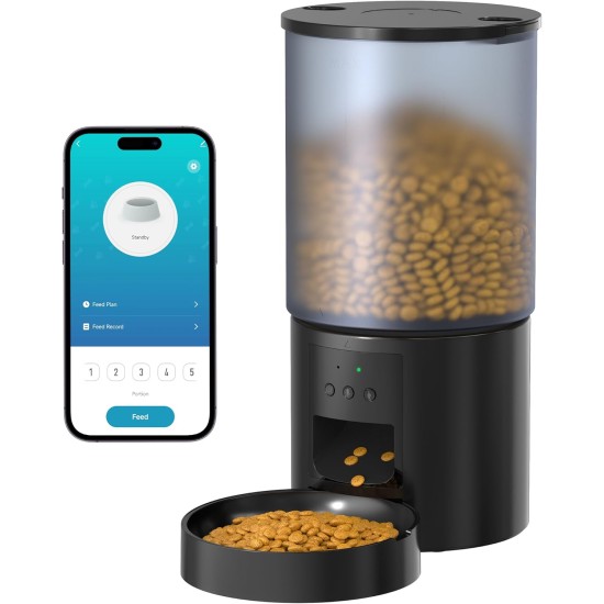 Automatic Cat Feeder, WiFi: Cat Feeder with Customised Schedule, Automatic Dog/Cat Feeder, App Control, Cat Feeder, 4 L, Black Automatic Cat Feeder, WiFi: Cat Feeder with Customised Schedule, Automatic Dog/Cat Feeder, App Control, Cat Feeder, 4 L, Black
