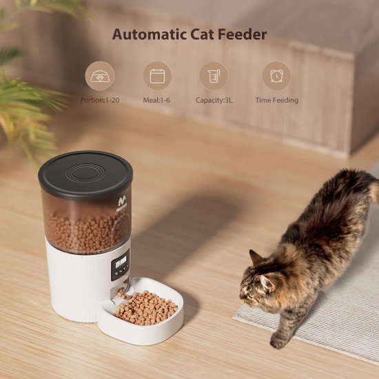 Automatic Cat Feeder with Programmable Timer, Easy to Use, 1-6 Meals a Day, Feeder for Cats and Dogs, 3 L Automatic Cat Feeder with Programmable Timer, Easy to Use, 1-6 Meals a Day, Feeder for Cats and Dogs, 3 L