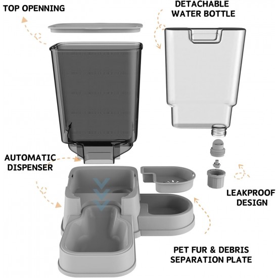 Automatic Cat Food Dispenser, 2-in-1 Removable Gravity Food and Water Dispenser for Cats and Small Dogs (Grey) Automatic Cat Food Dispenser, 2-in-1 Removable Gravity Food and Water Dispenser for Cats and Small Dogs (Grey)