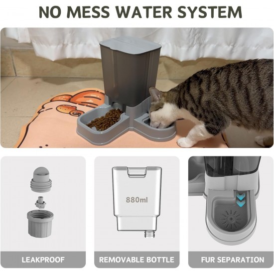Automatic Cat Food Dispenser, 2-in-1 Removable Gravity Food and Water Dispenser for Cats and Small Dogs (Grey) Automatic Cat Food Dispenser, 2-in-1 Removable Gravity Food and Water Dispenser for Cats and Small Dogs (Grey)