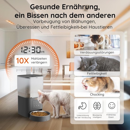 Automatic Cat Food Dispenser, 4L WiFi Cat Feeder with App Control for Slow Feeding, 10 Second Voice Recording, 1-10 Meals a Day for Cats and Dogs Automatic Cat Food Dispenser, 4L WiFi Cat Feeder with App Control for Slow Feeding, 10 Second Voice Recording, 1-10 Meals a Day for Cats and Dogs