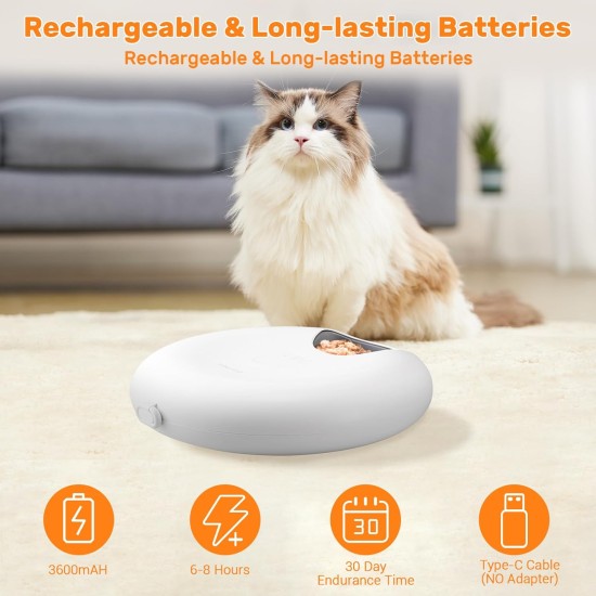 Automatic Cat Food Dispenser for Wet Food, 6 Meal Cat Feeder with 2 Ice Packs, Programmable Timer, Rechargeable Wireless Automatic Pet Feeder Automatic Cat Food Dispenser for Wet Food, 6 Meal Cat Feeder with 2 Ice Packs, Programmable Timer, Rechargeable Wireless Automatic Pet Feeder