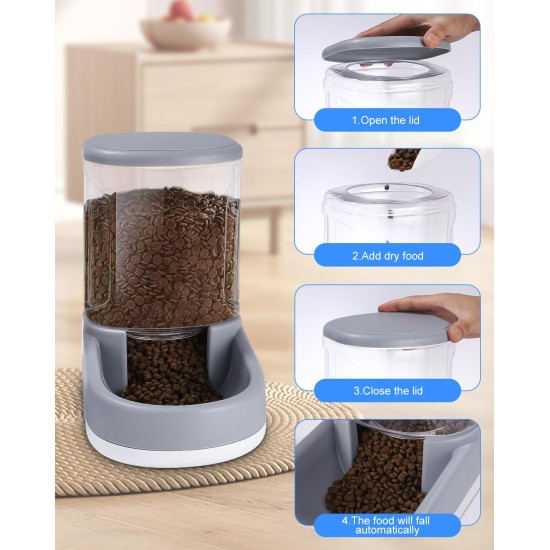 Automatic Food and Water Dispenser for Dogs, Cats, Feeders and Water Dispensers, 2 x 3.8 L, Feeder for Small, Medium and Large Pets, Puppies, Kittens, Grey Automatic Food and Water Dispenser for Dogs, Cats, Feeders and Water Dispensers, 2 x 3.8 L, Feeder for Small, Medium and Large Pets, Puppies, Kittens, Grey