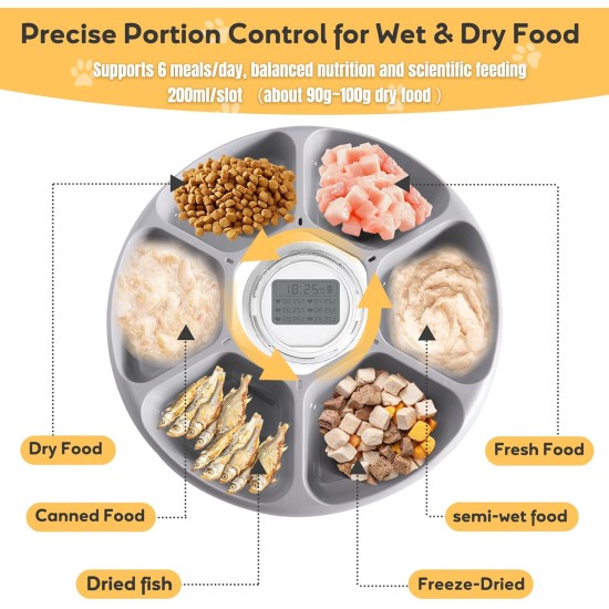 Auveach Automatic Cat Wet Food Automatic Feeder with 2 Ice Packs/Intelligent Timer, 6 Meals Automatic Feeder with Protect Paws / Cover Design Auveach Automatic Cat Wet Food Automatic Feeder with 2 Ice Packs/Intelligent Timer, 6 Meals Automatic Feeder with Protect Paws / Cover Design