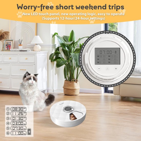 Auveach Automatic Cat Wet Food Automatic Feeder with 2 Ice Packs/Intelligent Timer, 6 Meals Automatic Feeder with Protect Paws / Cover Design Auveach Automatic Cat Wet Food Automatic Feeder with 2 Ice Packs/Intelligent Timer, 6 Meals Automatic Feeder with Protect Paws / Cover Design