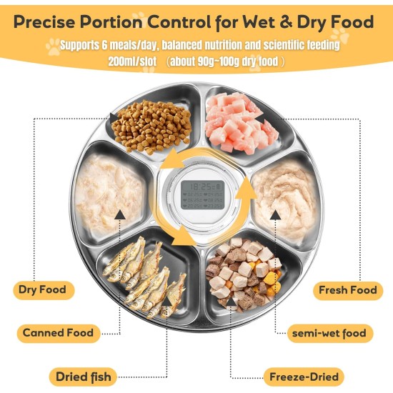 Auveach Automatic Cat Wet Food Automatic Feeder with 2 Ice Packs/Intelligent Timer, 6 Meals Automatic Feeder with Protect Paws / Cover Design Auveach Automatic Cat Wet Food Automatic Feeder with 2 Ice Packs/Intelligent Timer, 6 Meals Automatic Feeder with Protect Paws / Cover Design