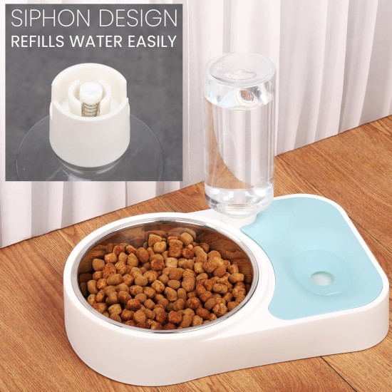 BELLE VOUS Blue Automatic Pet Water Dispenser/Feeder - 500ml/17oz Water Bottle - 650ml/22oz Stainless Steel Bowl - Water/Feeding Bowl for Puppies, Kittens, Rabbits BELLE VOUS Blue Automatic Pet Water Dispenser/Feeder - 500ml/17oz Water Bottle - 650ml/22oz Stainless Steel Bowl - Water/Feeding Bowl for Puppies, Kittens, Rabbits