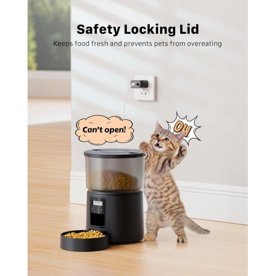 BEMOONY 5L Automatic Cat Feeder with Programmable Timer, 1-6 Meals a Day, Cat Feeder with Press Lid and 10s Recording Function (Black) BEMOONY 5L Automatic Cat Feeder with Programmable Timer, 1-6 Meals a Day, Cat Feeder with Press Lid and 10s Recording Function (Black)