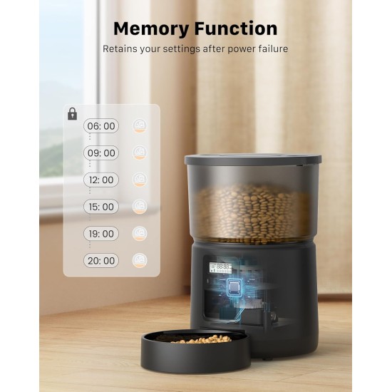 BEMOONY 5L Automatic Cat Feeder with Programmable Timer, 1-6 Meals a Day, Cat Feeder with Press Lid and 10s Recording Function (Black) BEMOONY 5L Automatic Cat Feeder with Programmable Timer, 1-6 Meals a Day, Cat Feeder with Press Lid and 10s Recording Function (Black)