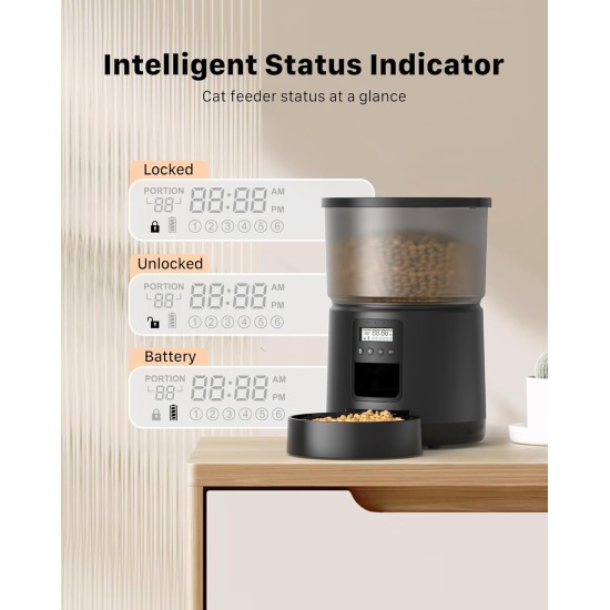 BEMOONY 5L Automatic Cat Feeder with Programmable Timer, 1-6 Meals a Day, Cat Feeder with Press Lid and 10s Recording Function (Black) BEMOONY 5L Automatic Cat Feeder with Programmable Timer, 1-6 Meals a Day, Cat Feeder with Press Lid and 10s Recording Function (Black)
